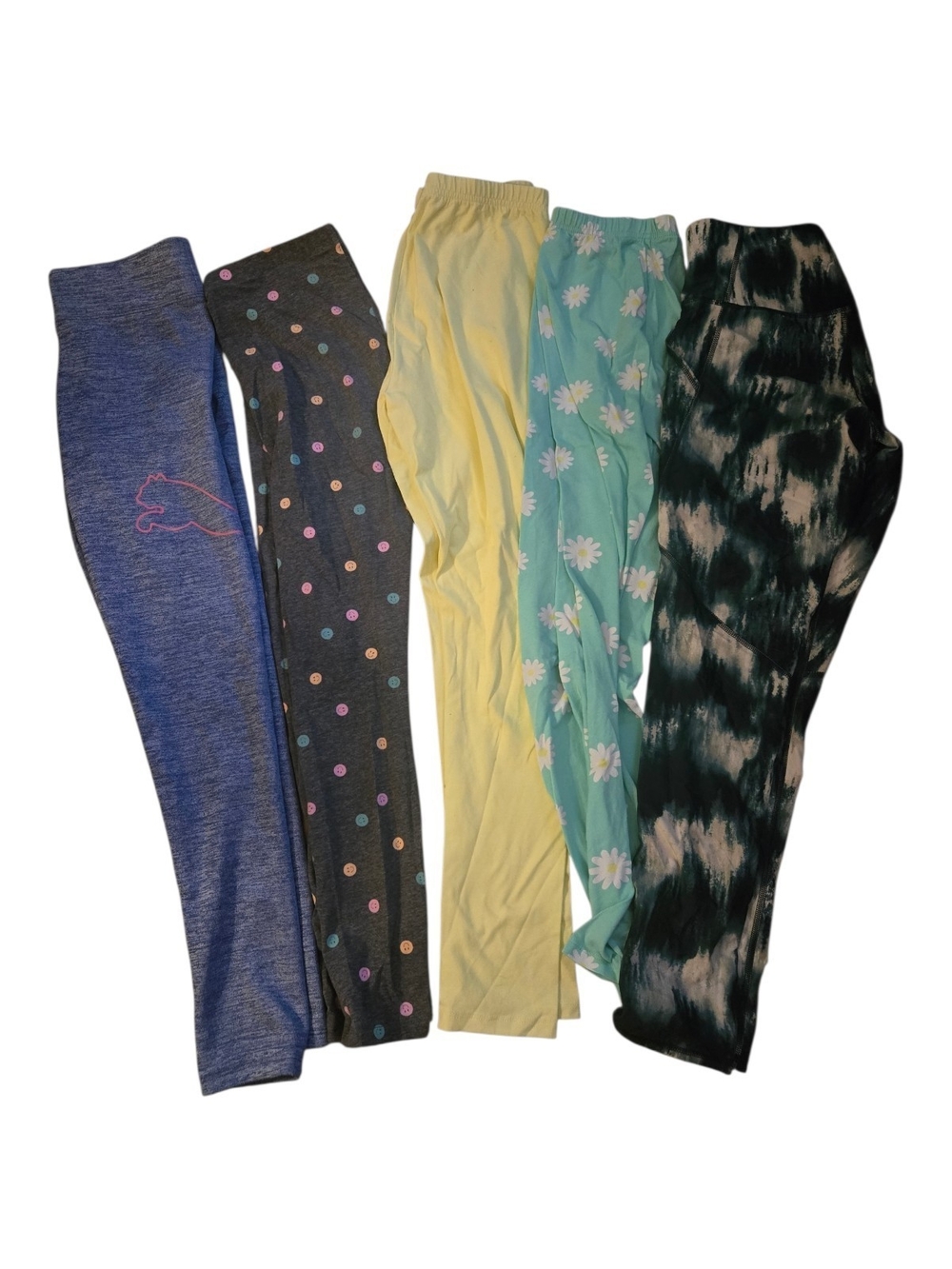 Puma Girls' Blue Heather Logo & Mixed Color Leggings 5-Pack 14/16
